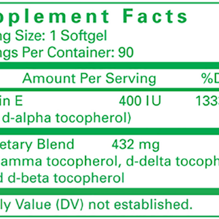 AC Grace Unique E Tocopherols 90 softgels Supplement Facts