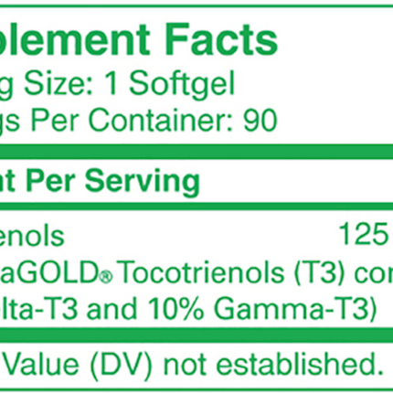 A C Grace Unique E Tocotrienols 90 softgels Supplement Facts