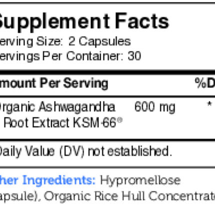 Advanced Nutrition by Zahler	Ashwagandha 60 caps Supplement Facts 