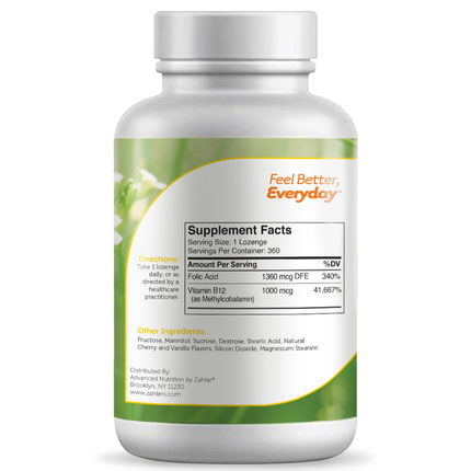 Advanced Nutrition by Zahler B12 Energizer 360 loz Supplement Facts