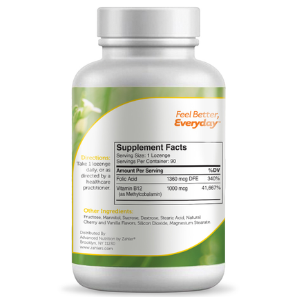 Advanced Nutrition by Zahler B12 Energizer 90 loz Supplement Facts