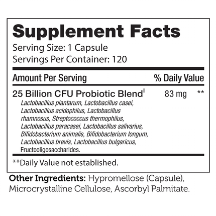 Advanced Nutrition  by Zahler	BioDophilus 25B 60 caps Supplement Facts 