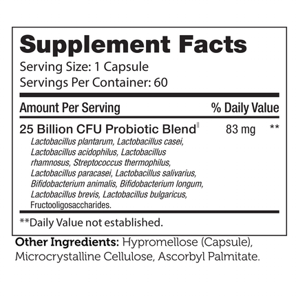 Advanced Nutrition  by Zahler	BioDophilus 25B 60 caps Supplement Facts 