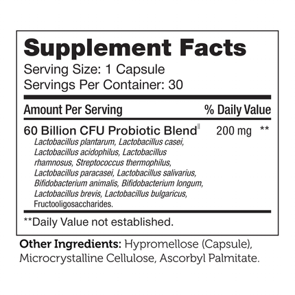 Advanced Nutrition by Zahler	BioDophilus 60B 30 caps Supplement Facts 