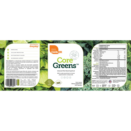 Advanced Nutrition by Zahler	CoreGreens 240 caps Supplement Facts