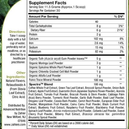 Advanced Nutrition by Zahler	CoreGreens Powder 345 grms Supplement Facts