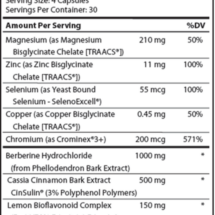 Advanced Nutrition by Zahler	Diabetter 120 caps Supplement Facts