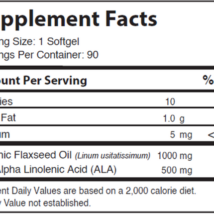 Advanced Nutrition by Zahler	Flax Seed Oil 1000mg - Organic 90 Softgels Supplement Facts