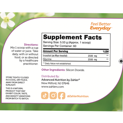 Advanced Nutrition by Zahler	Inositol + Glycine Powder 330 grms Supplement Facts 