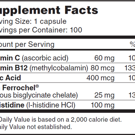 Advanced Nutrition by Zahler	Iron Complex 100 caps Supplement Facts 