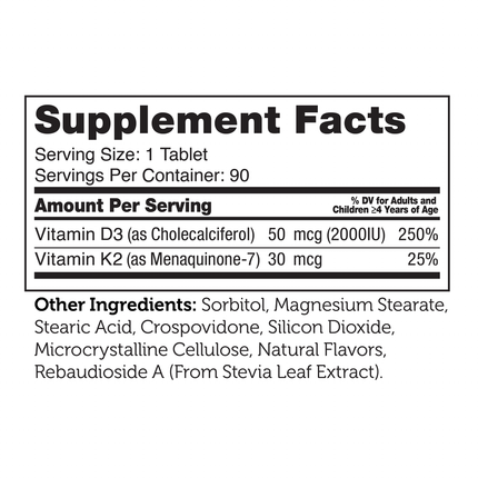 Advanced Nutrition by Zahler	Junior D3 & K2 90 chewtabs Supplement Facts 