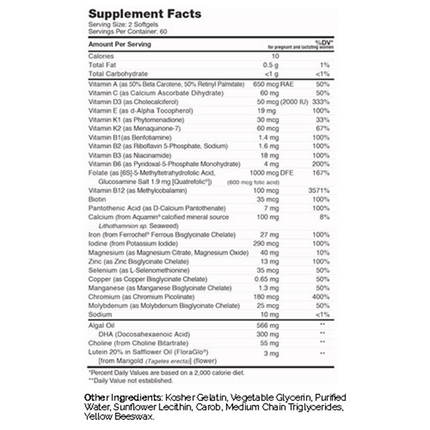 Advanced Nutrition by Zahler	Prenatal +DHA 300 180 softgels Supplement Facts