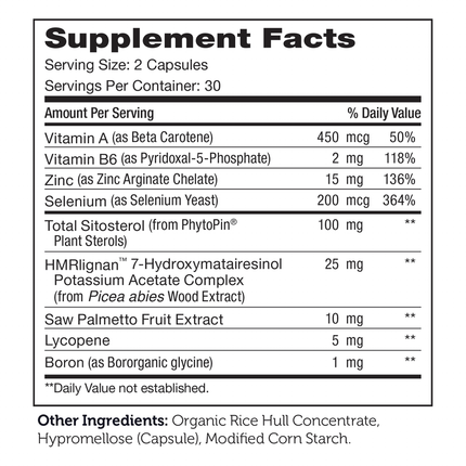 Advanced Nutrition by Zahler	ProstAid+ 60 caps Supplement Facts