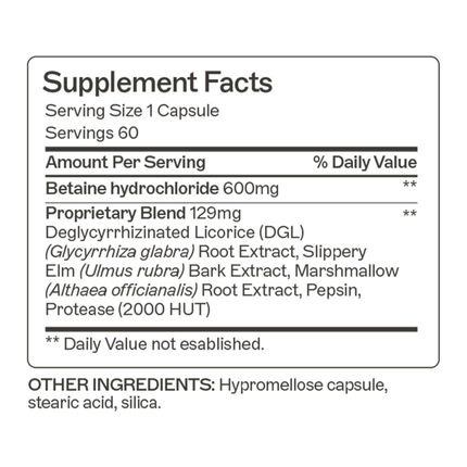 Amy Myers MD	Gut Restore with Betaine and HCL 60 caps Supplement Facts
