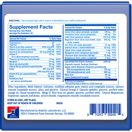 Anabolic Laboratories	Essential Nutrition Pack 30 packets Supplement Facts 