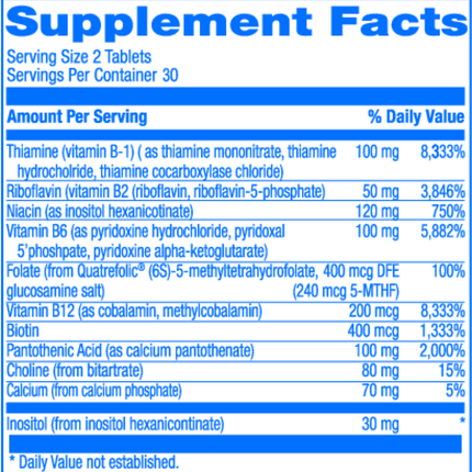 Anabolic Laboratories	TRI-B-Plex 60 tabs Supplement Facts
