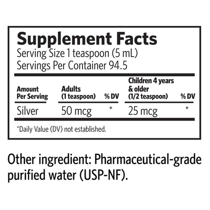 Argentyn 23 Bio-Active Silver Hydrosol 16 fl oz Supplement Facts 