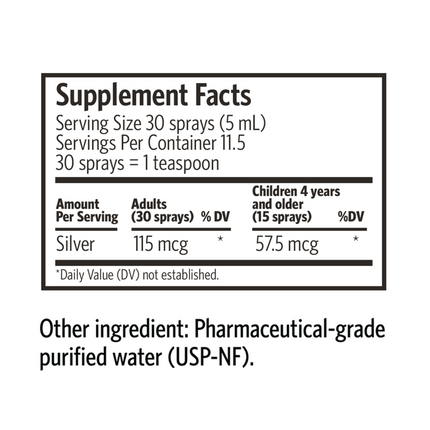 Argentyn 23	Silver Hydrosol Argentyn 23 Pro Spray 59 ml Supplement Facts 