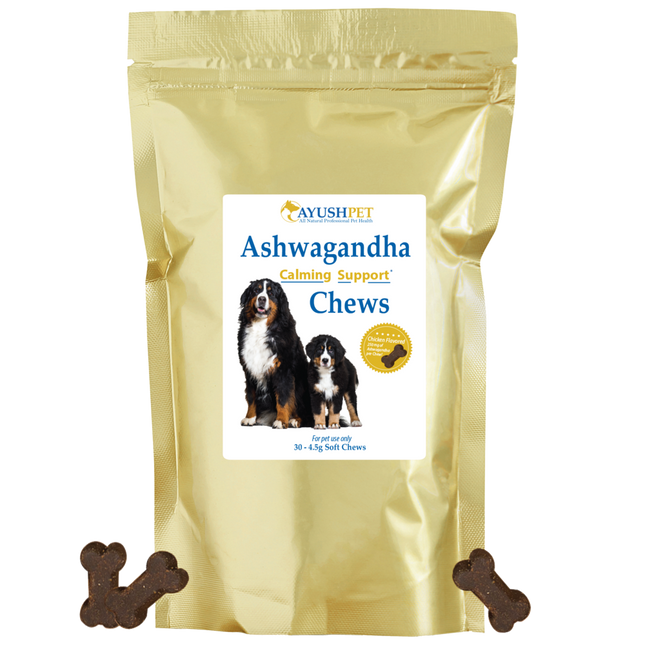 Ayush Herbs Pet Ashwagandha Calming Support Chews, Chicken Flavored 30 chewables