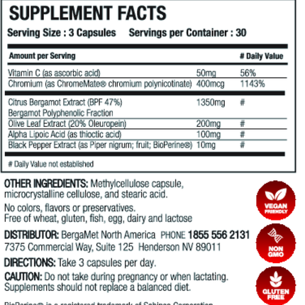 Bergamet NA BergaMet Pro+ 90 Caps Supplement Facts 