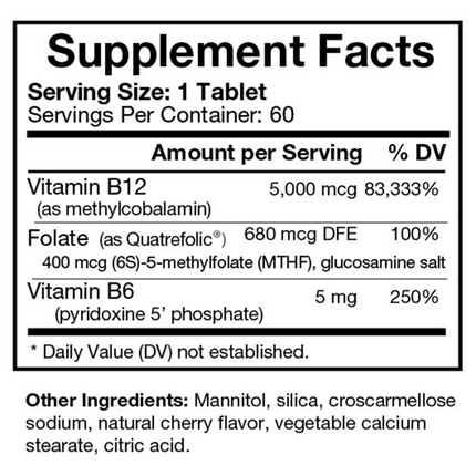 BioDesign Methyl B12 Plus 5000 mcg 60 tabs Supplement Facts