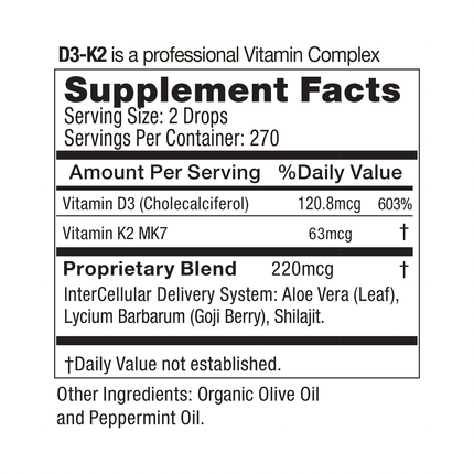BioProtein Technology D3-K2 0.5 fl oz Supplement Facts 