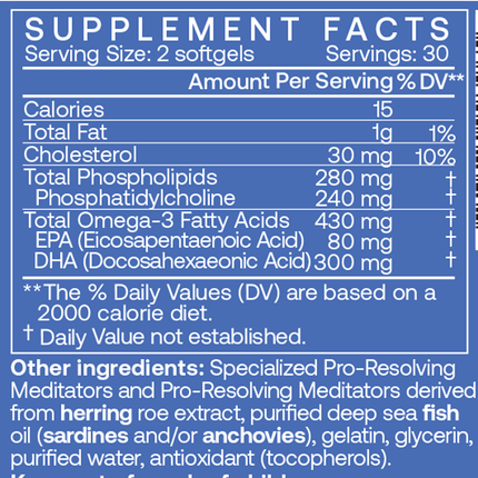 BodyBio Fish Oil+ with Specialized Pro-resolving Mediators 60 softgels Supplement Facts
