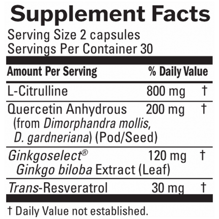 Brain MD Advanced Blood Flow 60 caps Supplement Facts 
