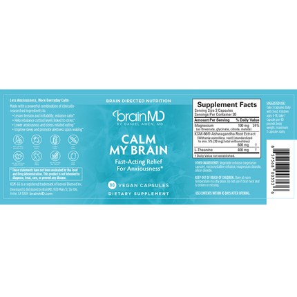 Brain MD Calm My Brain 90 caps Supplement Facts 

