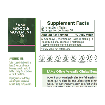Brain MD Same Mood and Movement 400 30 Tabs Supplement Facts 