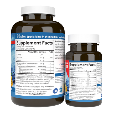 Carlson Labs Maximum Omega 2000 120 softgels Supplement Facts