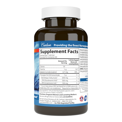 Carlson Labs Mothers DHA 60 softgels Supplement Facts