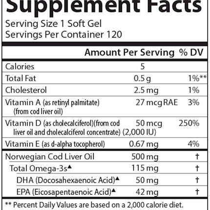 Carlson Labs Solar D Gems 2000IU 120 softgels  Supplement Facts