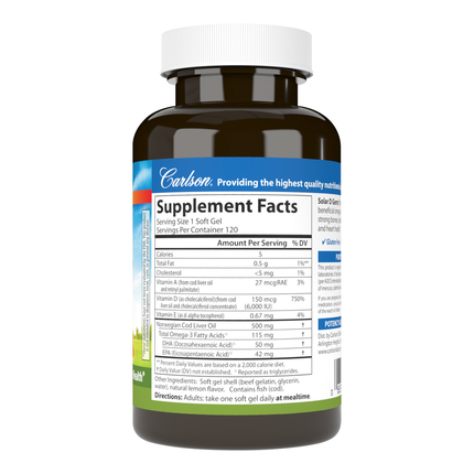 Carlson Labs Solar D Gems - 6,000 IU 120 softgels Supplement Facts