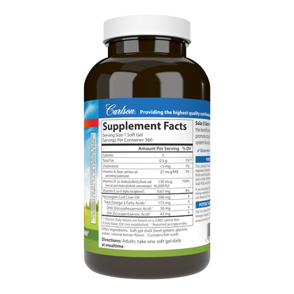 Carlson Labs Solar D Gems - 6,000 IU 360 softgels Supplement Facts