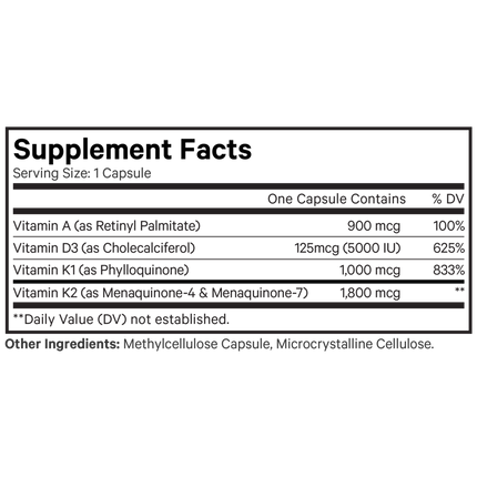 CodeAge ADK Vitamins 180 caps Supplement Facts 