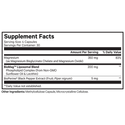 CodeAge Liposomal Magnesium Glycinate 120 caps Supplement Facts