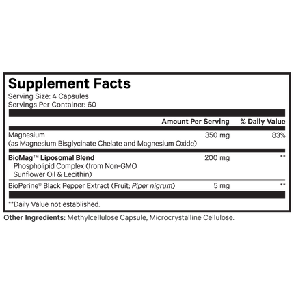 CodeAge Liposomal Magnesium Glycinate 240 caps Supplement Facts