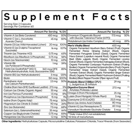 CodeAge Men's Fermented Multivitamin 120 caps Supplement Facts 