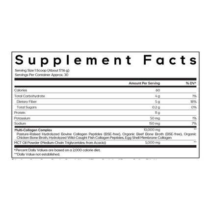 CodeAge Multi Collagen Powder Chocolate 18.16 oz Supplement Facts 