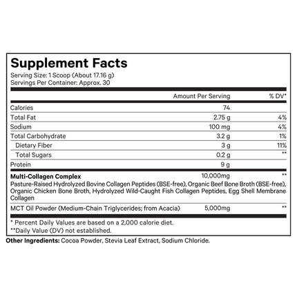 CodeAge Multi Collagen Powder Chocolate 18.16 oz Supplement Facts 