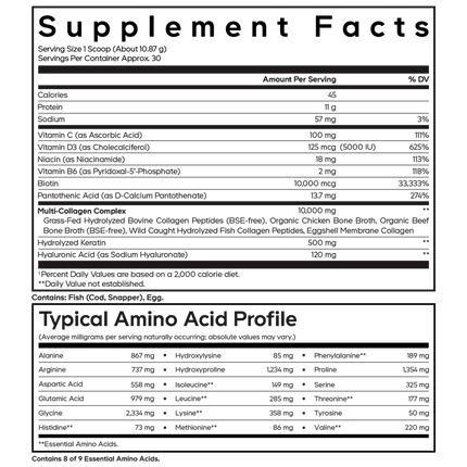 CodeAge Multi Collagen Powder Platinum 11.5 oz Supplement Facts
