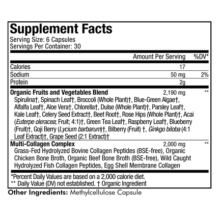 CodeAge Multi Collagen + Raw Greens 180 caps Supplement Facts 