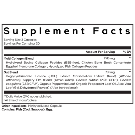CodeAge Multi Collagen+Gut Blend 90 caps Supplement Facts 