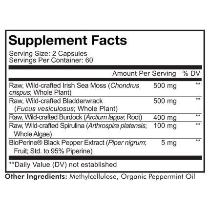 CodeAge Sea Moss+ 120 vegcaps Supplement Facts 