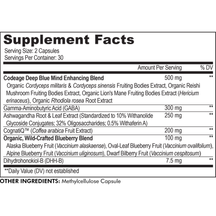 CodeAge Stress Anxiety & Cortisol Supp 60 caps Supplement Facts 