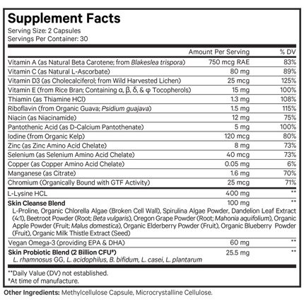 CodeAge Teen Clearface 60 caps Supplement Facts 