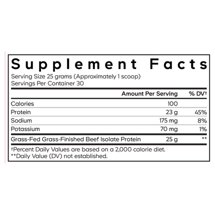Codeage Beef Isolate Protein Powder 750 grams Supplement Facts
