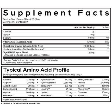 Codeage Collagen Vitamin C 283 grams Supplement Facts 
