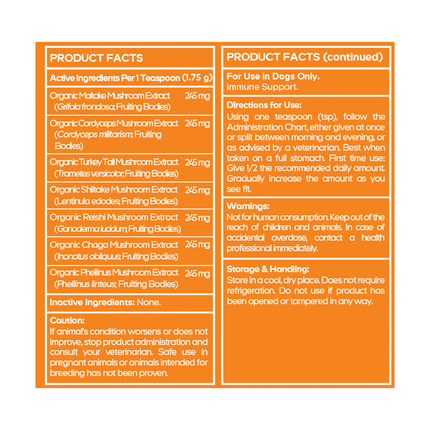 Codeage DNA PET Happy Immunity USDA Organic 101 grams Supplement Facts 